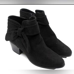 Old Navy Faux-Suede Bow-Tie Ankle Black Boots for Women Zipper Size 8 1/2